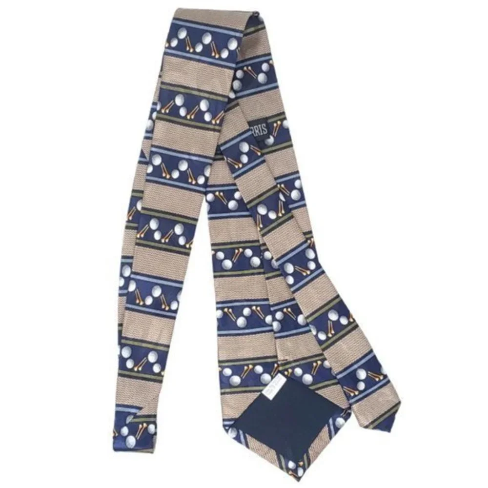 Steven Harris Tie Necktie Golf Balls‎ Tee Blue Tan Brown